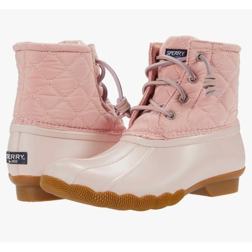 Sperry Youth Girls Size 5 Pink Blush Saltwater Nylon Quilted Rain Boots - Picture 1 of 5